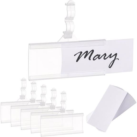 64 Pack Plastic Wire Shelf Label Holder Reusable Sign Ticket Holder 1.2" H x 3" W Clip-On Sign Label Holder with Snap Lock Closure 64 Label Cards Included 64sets