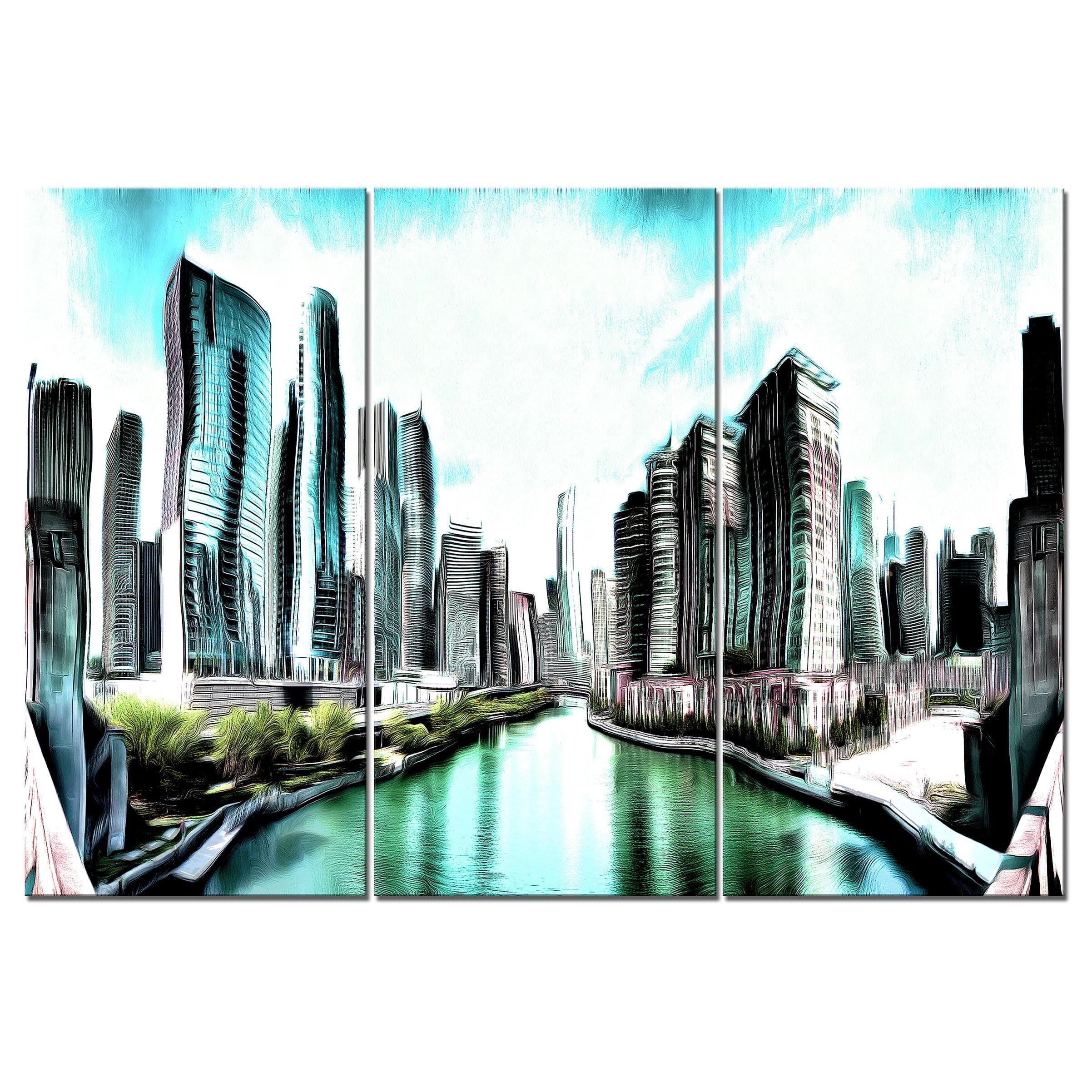 Design Art On the Chicago River, 3 Pieces, 36" x 28"