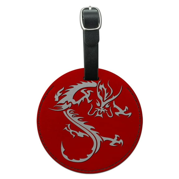 Graphics and More Asian Chinese Dragon Red Round Leather Luggage ID Bag Tag