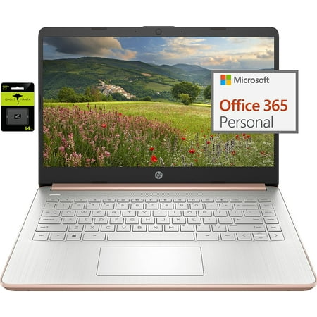 HP 14" Ultral Light Laptop for Students and Business, Intel Quad-Core N4120, 4GB RAM, 128GB Storage(64GB eMMC+64GB Ghost Manta SD), 1 Year Office 365, Webcam, HDMI, WiFi, USB-A&C, Win 11 S