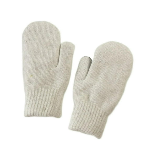 1 Pair Korean Style Double-layer Thickened Solid Color Women Mittens Winter Warm Knitting Plush Gloves