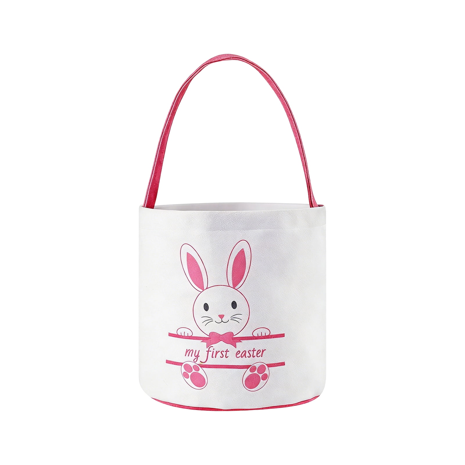 6Pcs Easter Bunny Basket Egg Buckets, Cute Canvas Cotton Tote Bags Egg Hunt Basket for Easter Party Gifts, 9.45x9.66Inch