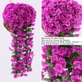 thumbnail image 3 of Cesta colgante de pared con 5 pétalos de orquídeas, flores artificiales violetas, simulación de flor falsa para boda, jardín, decoración de fiesta al aire libre, 3 of 4