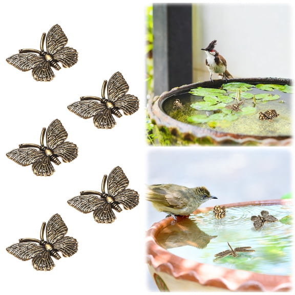 5-Pack Bird Bath Copper Disk, Mini Bird Bath Copper Ornaments for Outdoor Birdbaths/ Bowl Decor [Butterfly]