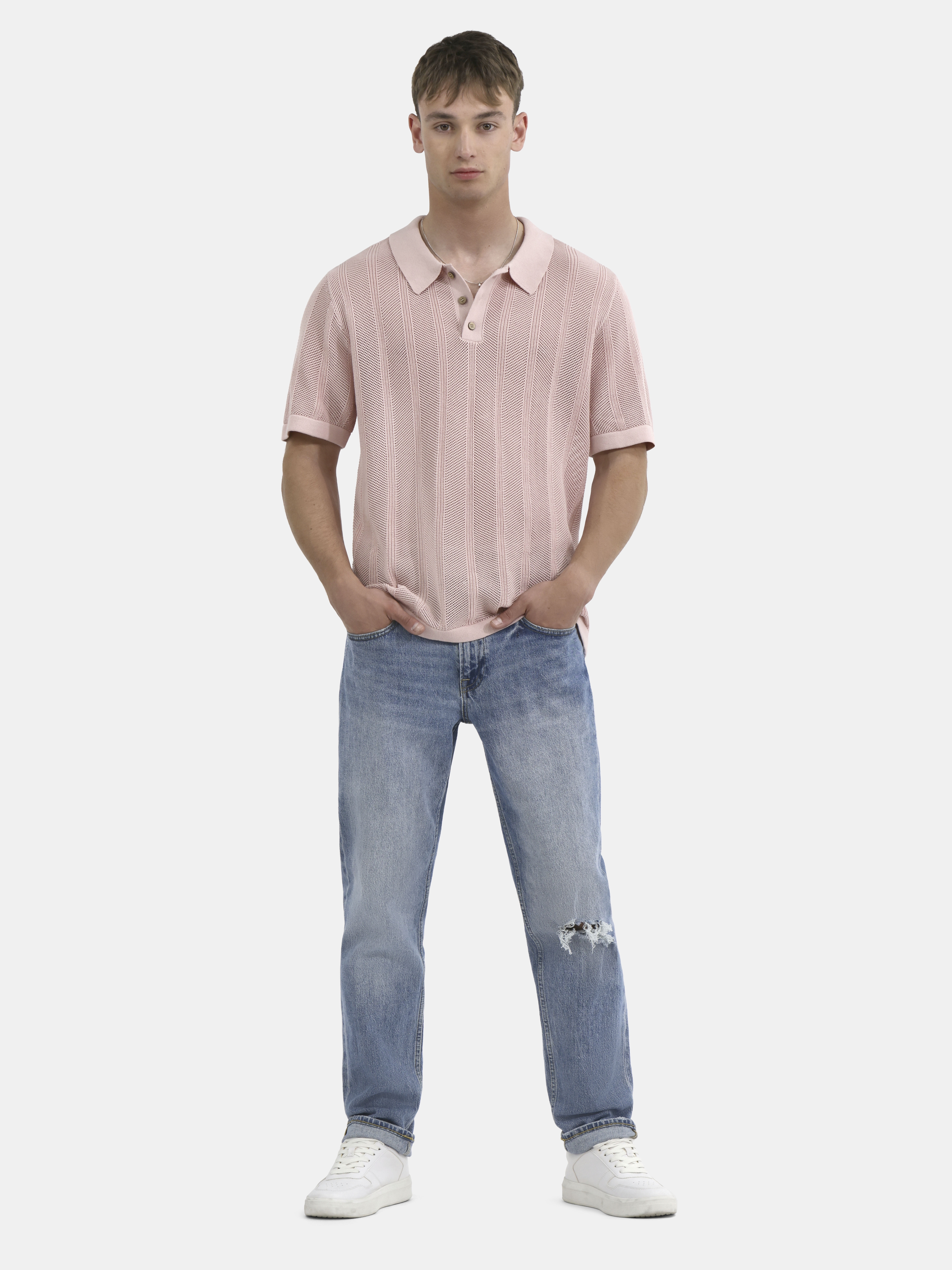 No Boundaries Drop Needle Stich Polo Sweater, Men's and Big Men's