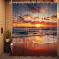 thumbnail image 2 of Beach Sunset Shower Curtain Hawaii Seashore Ocean Waves Sunrise Coastal Tropical Summer Scenery Bring the Beach Vibes Home Polyester Fabric Set (71"x71), 2 of 6