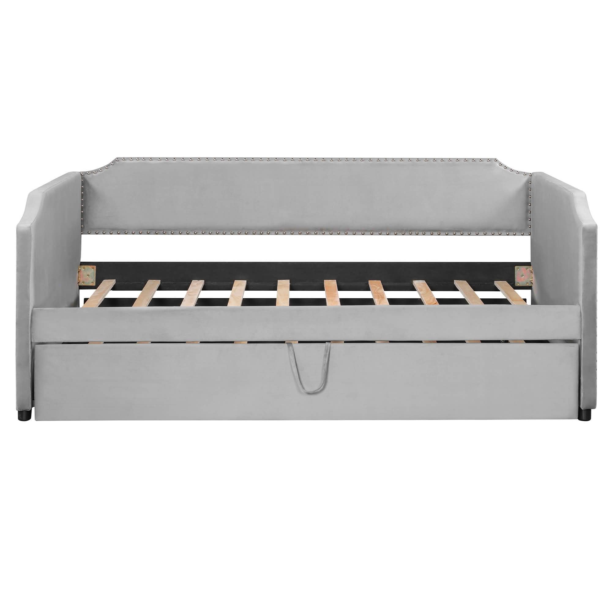 MAYEERTY 2-in-1 Velvet Upholstered Daybed with Pop-Up Trundle, Twin Size Space-Saving Guest Bed