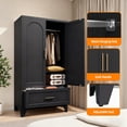 thumbnail image 3 of Black Metal Wardrobe Cabinet with Arched Design - 60" Freestanding Closet Armoire with 1 Drawer, Hanging Rod & Adjustable Shelf - Heavy Duty Storage Organizer for Bedroom, Nursery & Dorm, 3 of 9