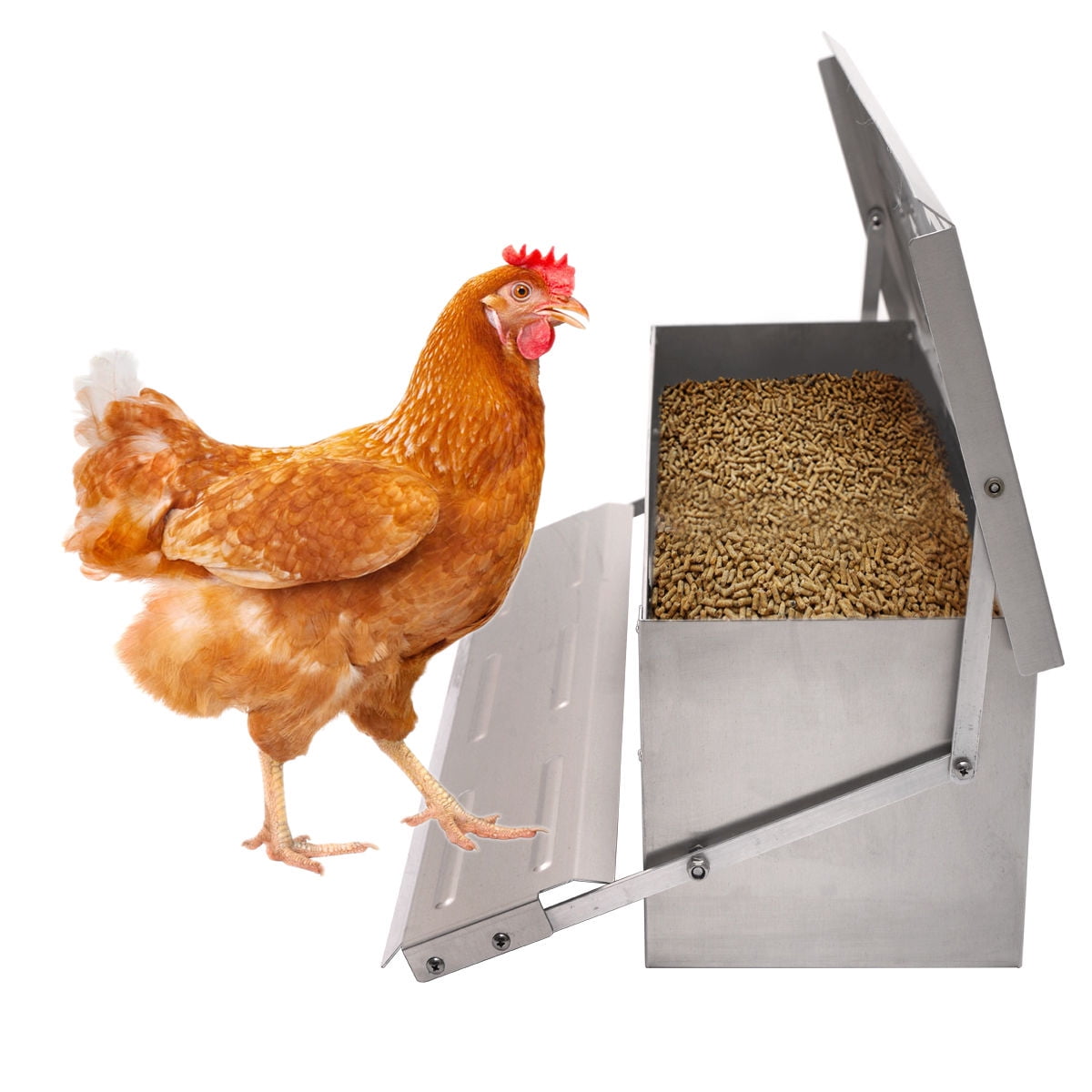 Waterproof Automatic Chicken Feeder Treadle SelfOpen Aluminum Feeder Feed Trough 
