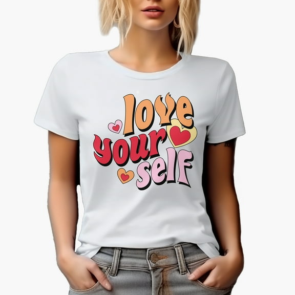 Love Your Self, Retro Wavy Text Art Merch Gift, White T-Shirt, Small