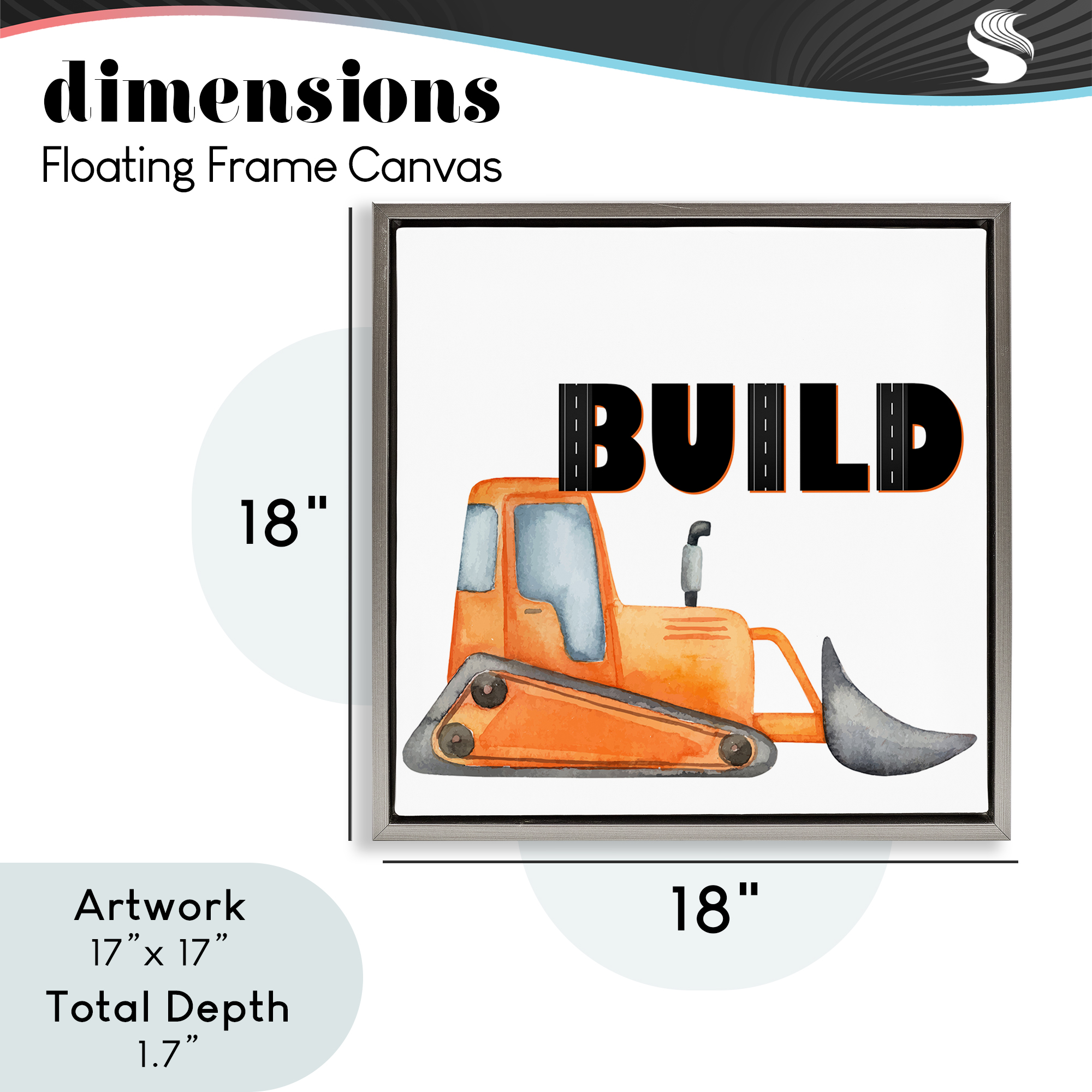 Build with Orange Bulldozer Gray Framed Floater Canvas Wall Art, design by Kim Allen
