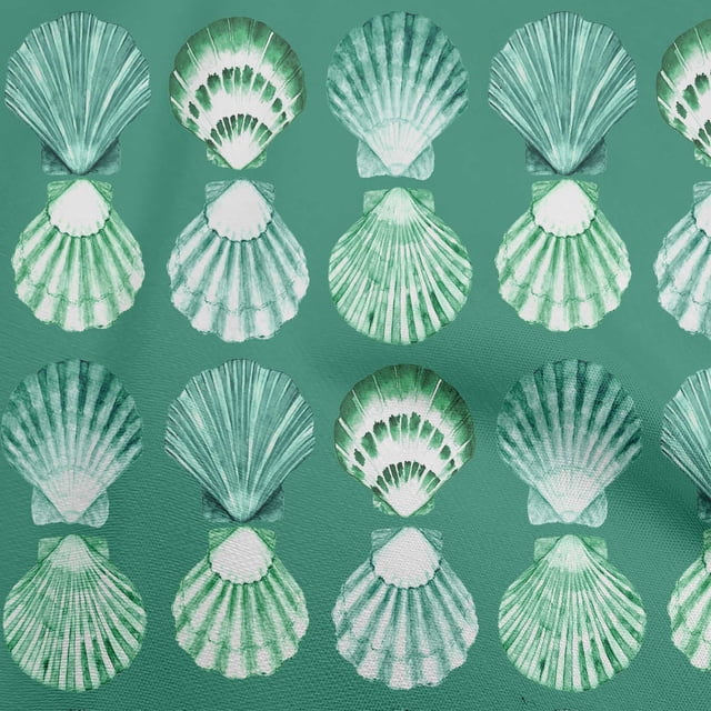 oneOone Cotton Jersey Sea Green Fabric Sea Shells Ocean Sewing Craft Projects Fabric Prints By Yard 58 Inch Wide