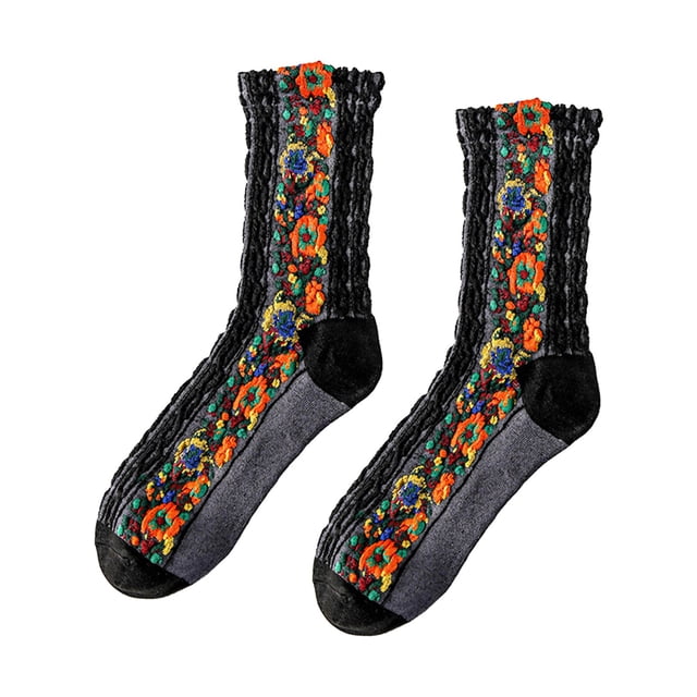 Womens Winter Socks Socks Women's and Winter New Short Socks Women's Embossed Pattern Retro Multi Functional Medium Socks, Perfect Gift Winter Socks for Kids