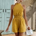 thumbnail image 4 of BUIgtTklOP no boundaries Womens Rompers Casual Summer Rompers Short Halter Jumpsuits Solid Color Elastic Waist Outfits witn Pockets, 4 of 6