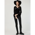 thumbnail image 3 of Blusa de terciopelo con cuello en V Allegra K Negro L, 3 of 6