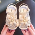 thumbnail image 4 of BLTIBY Baby Girls Sandals Summer Shoes Rubber Sole Infant Toddler Flower First Walkers Non-slip Outdoor Breathable Shoes Beige 2-3 Years, 4 of 7