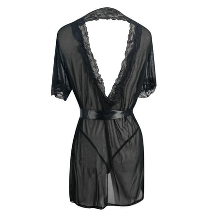 

Cathalem Cutout Lingerie Womens Large Lingerie Lace Nightdress Solid Color plus Size Lingerie for Women with Robe Underwear Black X-Large