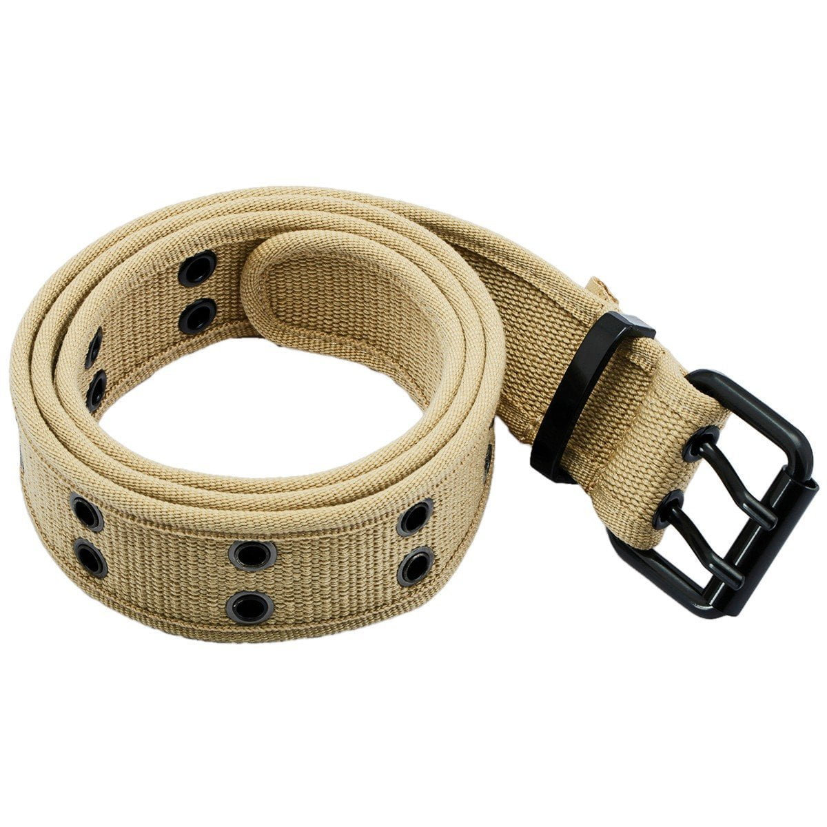 Mechaly Double Hole Grommets Canvas  Belt with Black Buckle