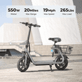 thumbnail image 5 of YareYi JS3 Foldable Electric Scooter for Adults with Seat, 650W Peak Adult Electric Scooter with Basket, 20 MPH, 20-Mile, UL 2272 Certified, 5 of 8