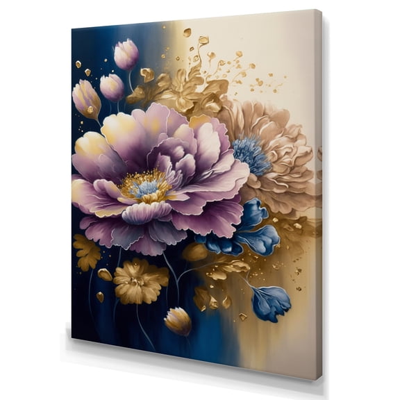 Designart Purple And Blue Watercolor Flowers III Canvas Wall Art