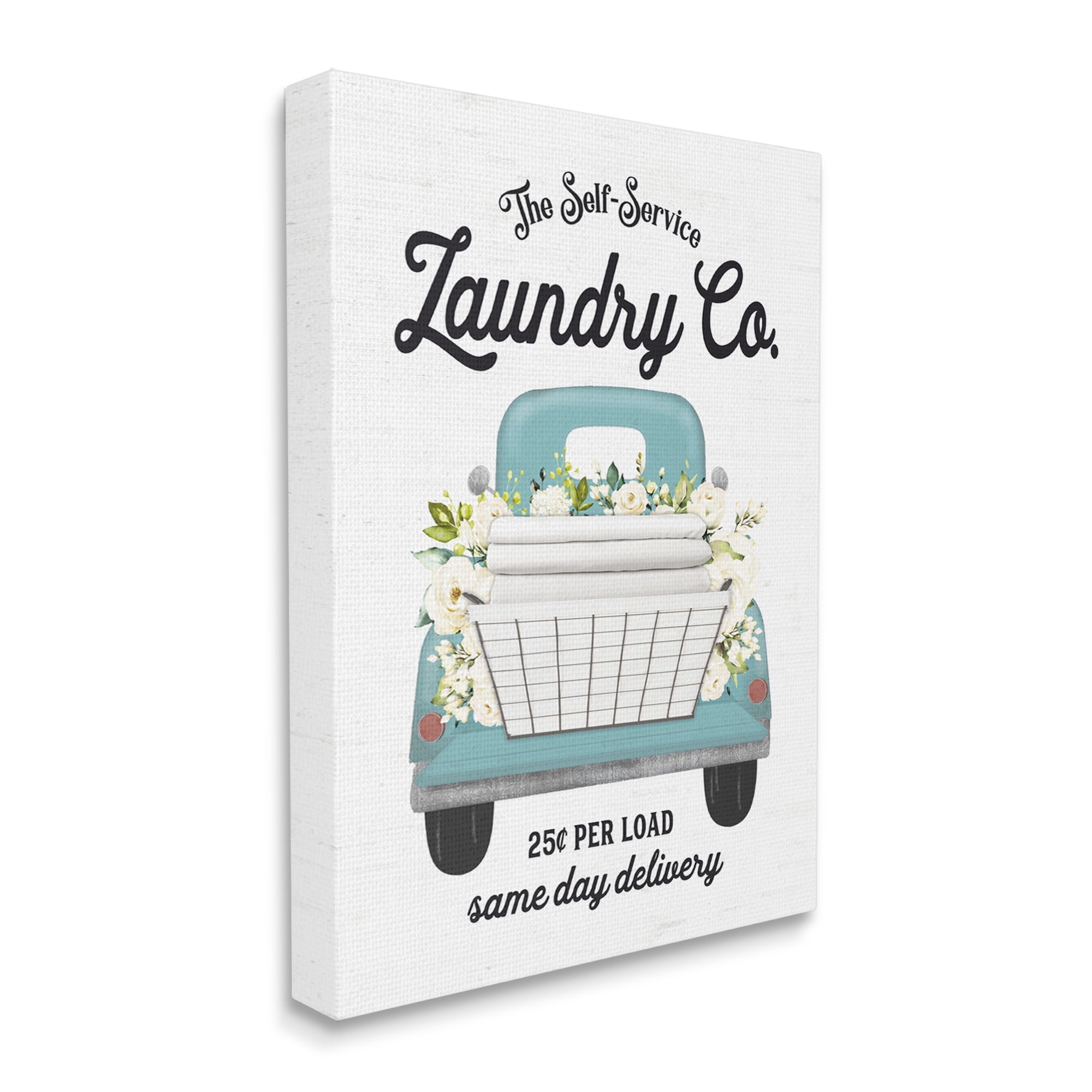 Stupell Industries Self Service Laundry Co. Antique Truck Flower Arrangement Graphic Art Gallery Wrapped Canvas Print Wall Art, Design by Lettered and Lined