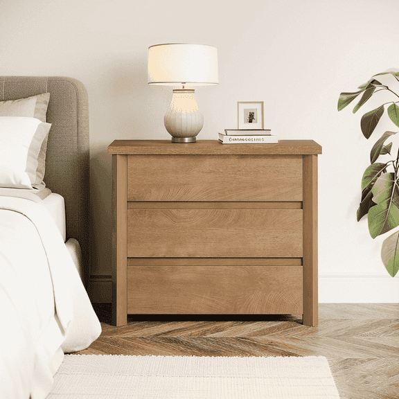 Tribesigns Wood Nightstand with 3 Drawers, Farmhouse Large Bedside Table with Storage for Bedroom and Small Spaces, Easy Assembly, Rustic Brown (1PCS)