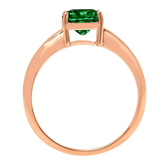 2 ct Cushion Cut Simulated Emerald Solitaire Engagement Ring for Women in 18K Rose Gold