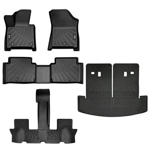 Ikon Motorsports 3D Molded TPE Floor Mats   Rear Cargo Trunk Liner Compatible with 2024-2026 Hyundai Santa FE, Black All Weather Anti-Slip Floor Liners Trunk Mat W/ Seat Protector Backrest Cover 5PCS