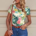 thumbnail image 6 of KLL Women 's Crew Neck Bodysuit Jumpsuits Tropical Flowers Print Short onesies Stretch T Shirts, 6 of 7