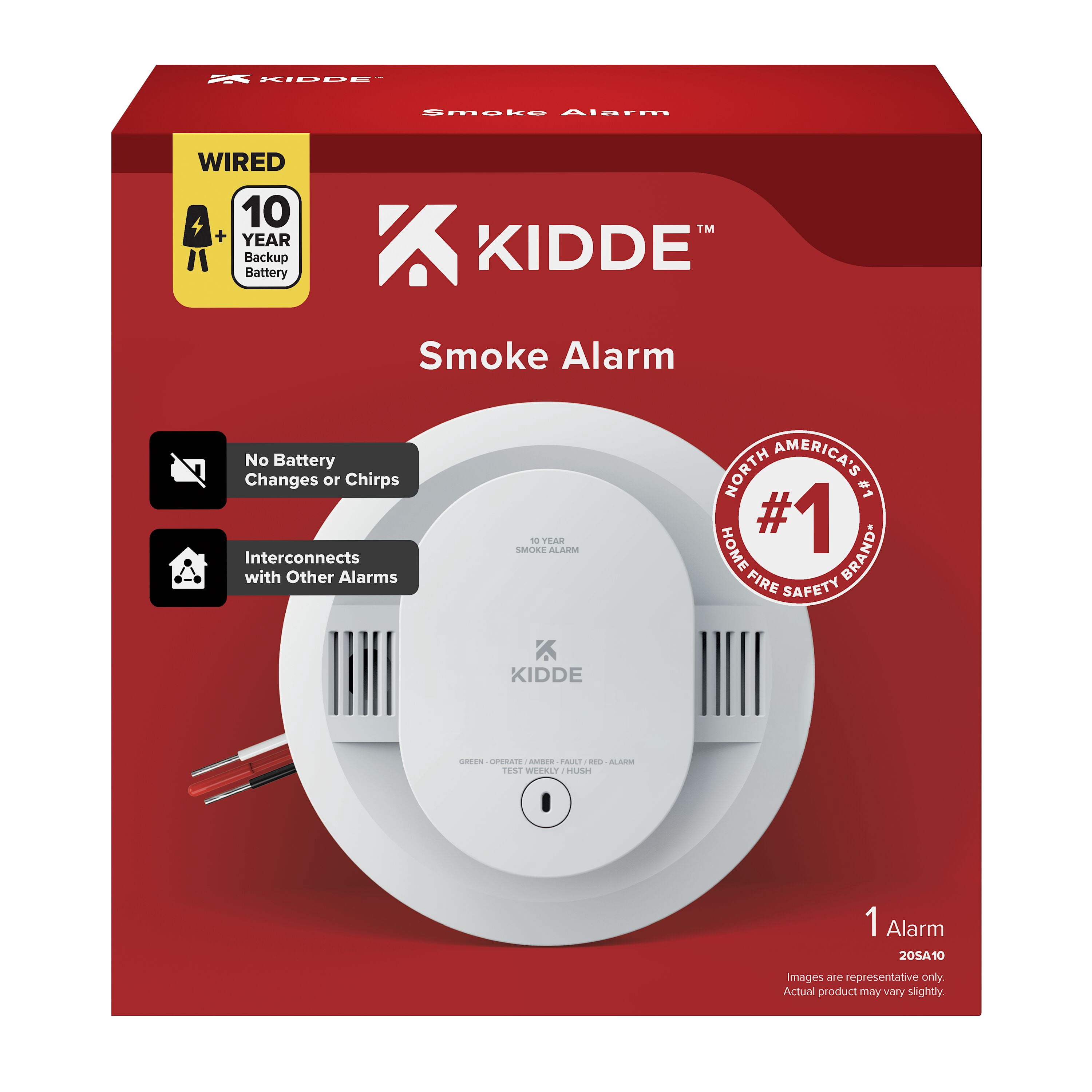 Kidde Hardwired Photoelectric Smoke Detector Alarm, 10-Year Lithium Sealed Battery Backup