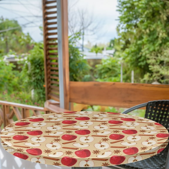 Ambesonne Fruits Fitted Round Tablecloth, Star Anise Cinnamon Drink, 36"- 40" Diameter, Beige Cinnamon Red