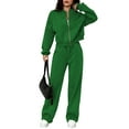 thumbnail image 2 of Women'S 2 Piece Outfits Sweatsuit Zip Up Long Sleeve Sweatshirt with Wide Leg Sweatpants Green XL, 2 of 8