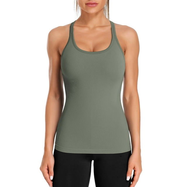 Beautyin Women's Athletic Yoga Tops Slim Fit Racerback Running Undershirt