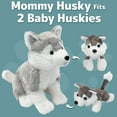 Prextex Plush Grey Husky Dog with Zippered Pouch & 2 Baby Dogs Kids