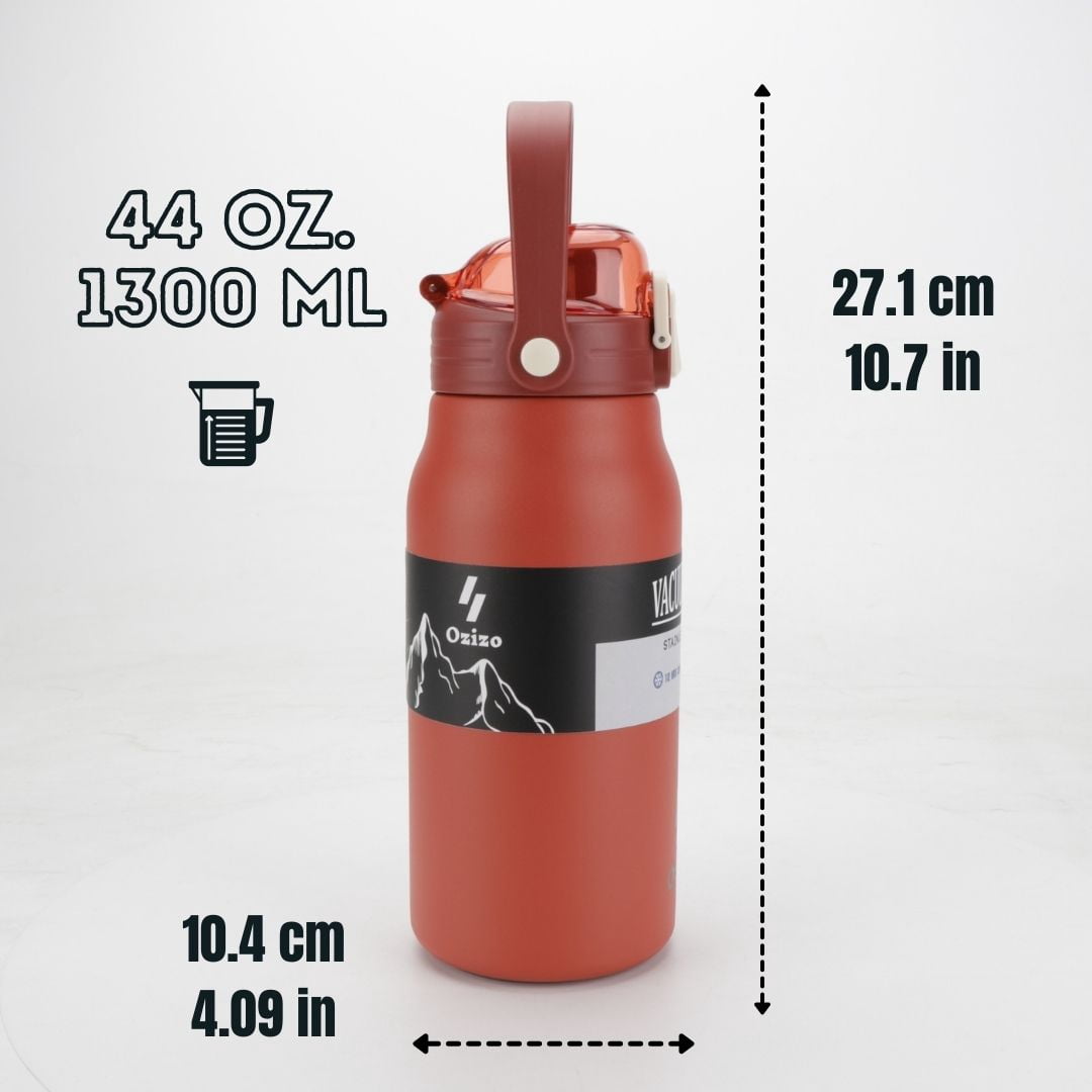 2 Ozizo 44oz Insulated Reusable Thermos Bottle with Straw, Mixing Ball, Push-Button Lid, and Handle