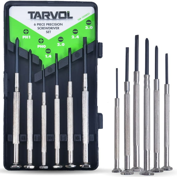 Precision Screwdriver Set (SET OF 6 WITH CASE) Flathead & Philips in 6 Different Sizes - Perfect Mini Screwdriver Bits for Jewelry Repair, Watch Repair, Eyeglass Repair, and More!