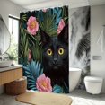 thumbnail image 4 of Cortina de ducha negra con forma de gato tropical, 180 x 200 cm, poliéster, 4 of 4