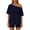 ❧453-Dark Blue, variant on Xuyuer Women's Solid Spring Summer Loose Off-Shoulder Beach Vacation Casual Two-Piece Set - Matching Outfit for Resort, Pants for Women