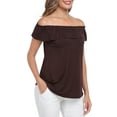 thumbnail image 4 of HDE Women's Off Shoulder Top Convertible Ruffle Blouse Tops Brown - XXL, 4 of 7