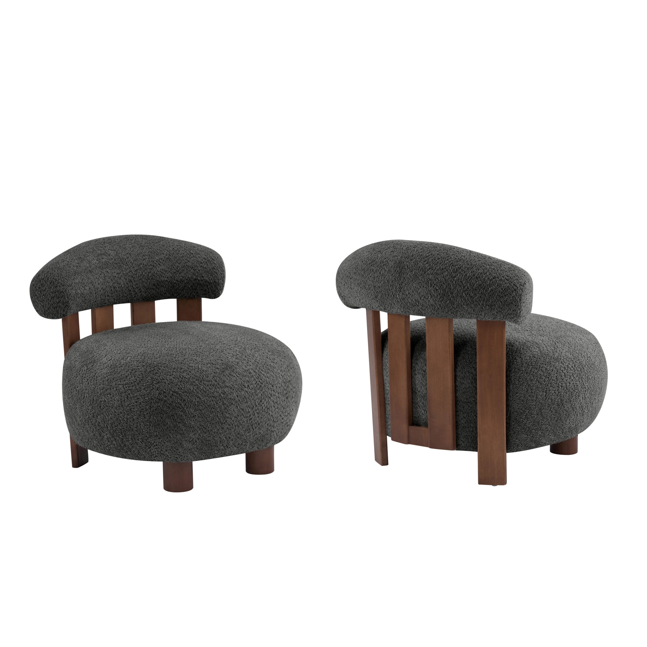 Christopher Knight Home Modern Boucle Slipper Accent Chair with Upholstered Plush Seat, Wood Legs, Dark Gray, Set of 2