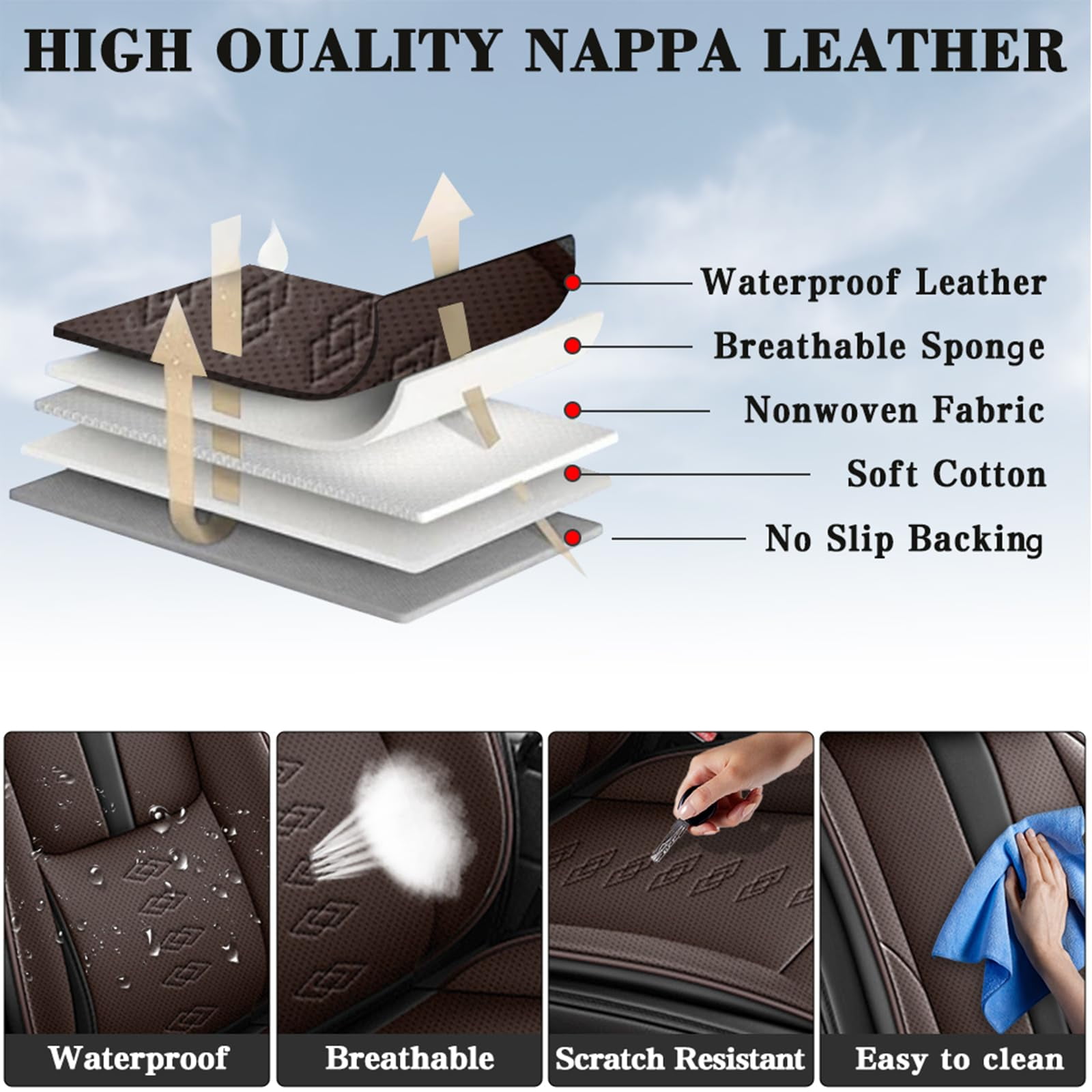 Leather Seat Covers for Subaru Most 98% Cars SUVs,Premium Car Seat Covers Front Set,Waterproof Car Seat Protectors with Airbag,Comfort Interior Cover Seats for Cars(Black+Brown)