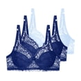 thumbnail image 2 of 3PCS Women's Bras Underwire Push up Plus Size Solid Color Lightweight Supportive Bras Gathered Bra Lace Seamless Beautiful Bra Light Blue 75B, 2 of 5