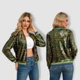 thumbnail image 2 of Women's Sequin Jacket Long Sleeve Zipper Fashion Shiny Glitter Sparkly Bomber Jackets, 2 of 9
