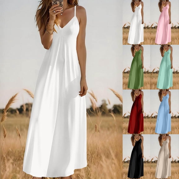 Antinious Ladies Summer Dress,Casual Beach Dresses for Women,Party Dresses for Women Solid V-Neck Adjustable Strap Dress,Mint Green,M