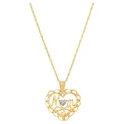 Brilliance Fine Jewelry 10k Yellow Gold Mom Heart Pendant with Rhodium Filigree on 18" Gold Filled Chain