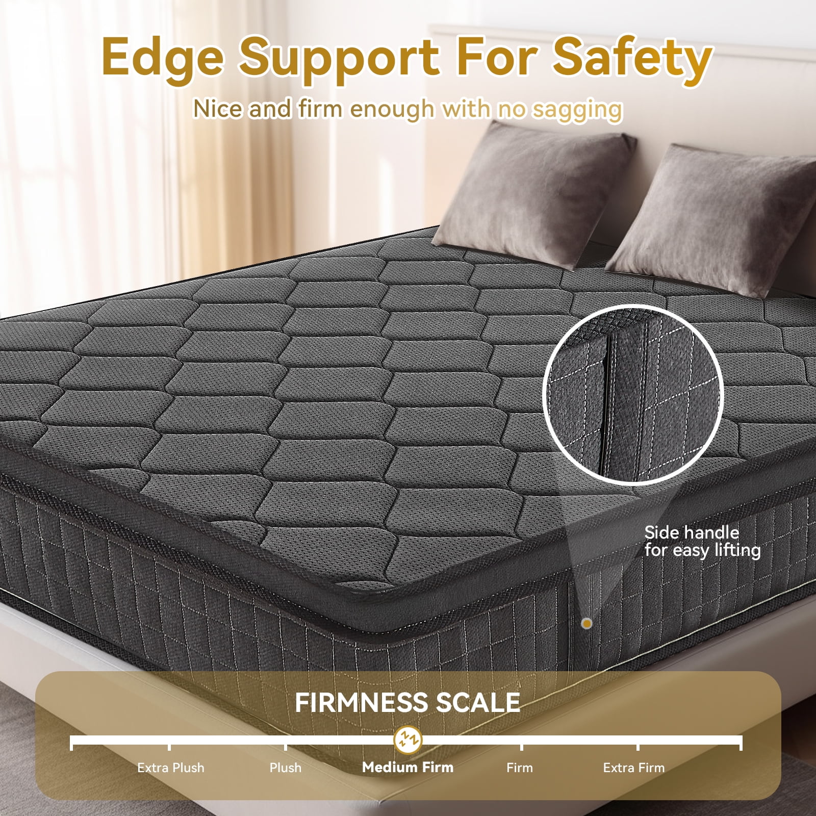 VFD 10 inch Queen Size Hybrid Mattress - Medium Firm, Memory Foam & Pocket Springs, Motion Isolation, Edge Support, Pressure Relief, Ship Compressed