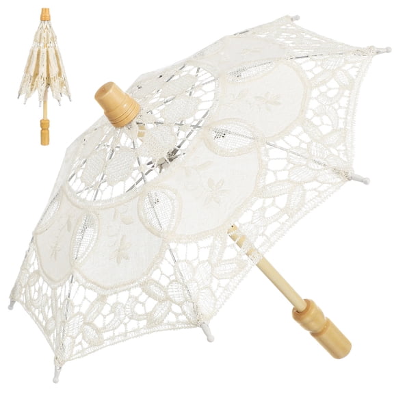 SEWACC Elegant Beige Lace Parasol Cotton Fabric Wedding Bridal Costume Decoration