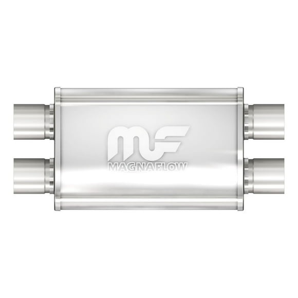 Magnaflow Performance Exhaust Muffler 11385 4 Inch x 9 Inch Satin Stainless Steel Case; Dual 2-1/4 Inch Inlet; Dual 2-1/4 Inch Outlet; 14 Inch Body/20 Inch Overall Length