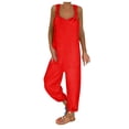 thumbnail image 2 of Cuoff Jumpsuits for Women Fashion Retro Bohemian Art Loose Casual Large Linen Suspender Pants Romper Red M, 2 of 5