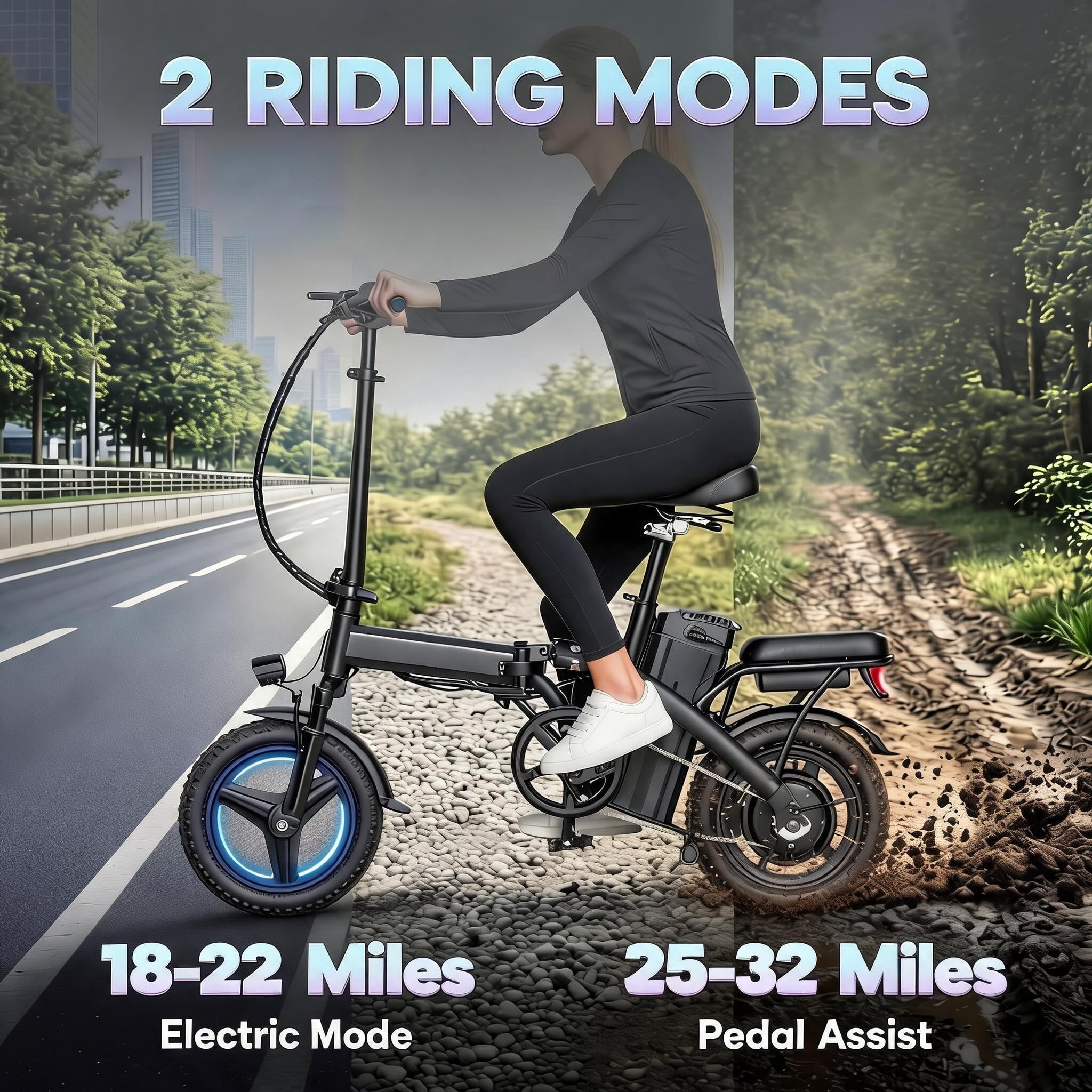 14" Foldable Electric Bike for Adults, 500W Peak Motor, 36V 12Ah Removable Battery, 19 MPH, 18-35 Miles Range, Suitable for Commuting, Shopping, or Trip, UL 2849, Class2